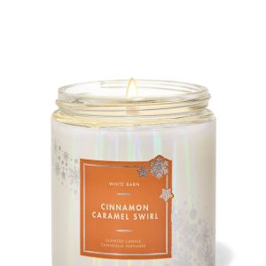 Cinnamon caramel swirl 1wick scented candle, white barn