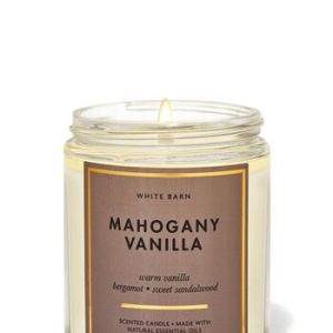 mahogany-vanilla 1wick scented candle, white barn